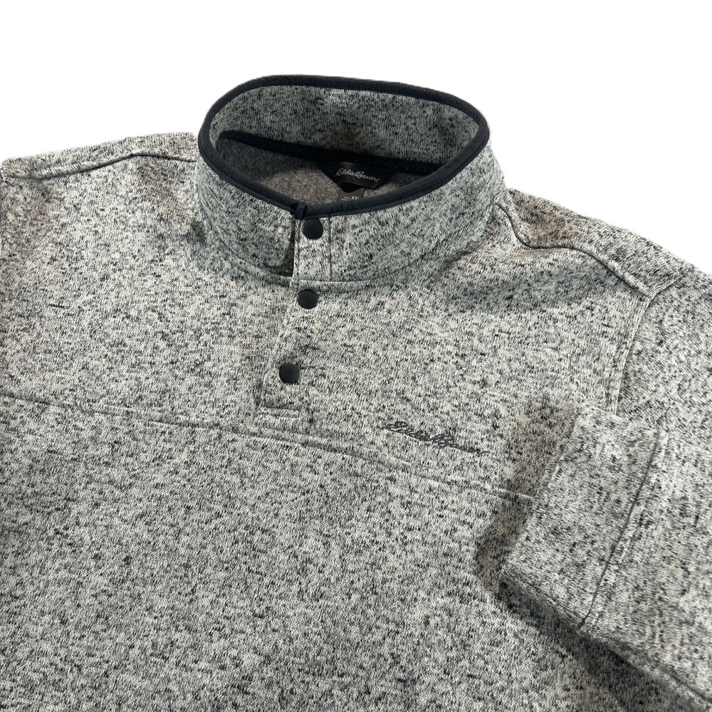 Eddie Bauer Radiator Fleece Pullover Mens XXL Gray Sweater Knit Snap Mock Neck